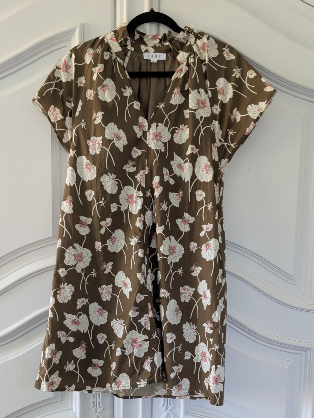 THML Brown Dress with Cream & Pink Floral Accents